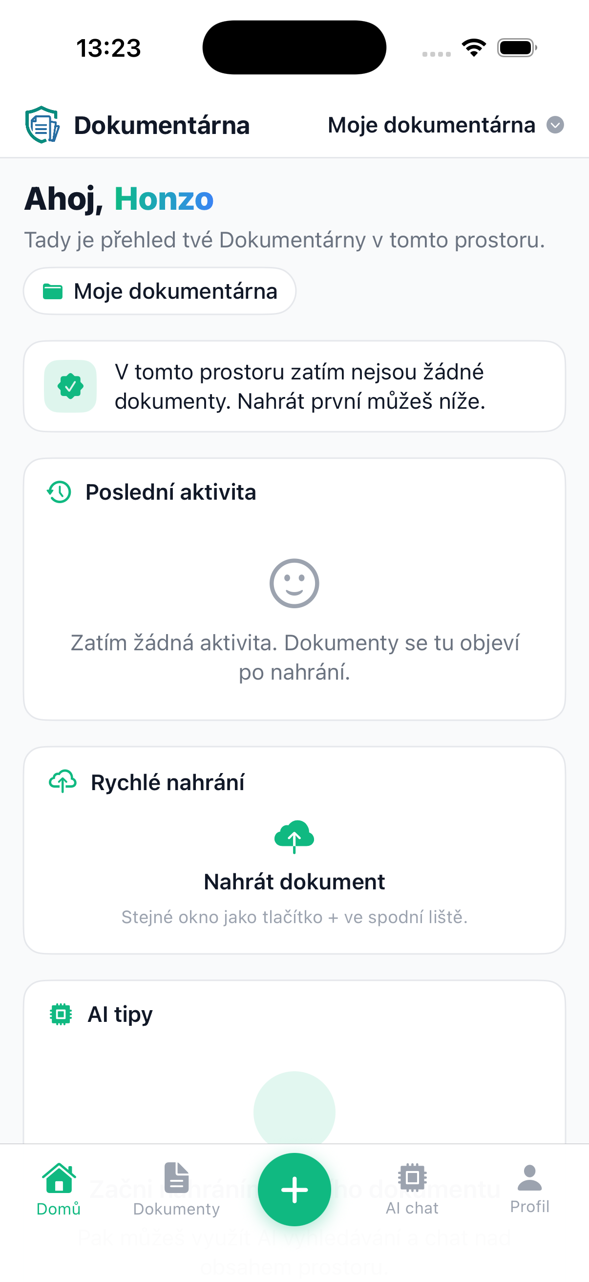 Snímek mobilní aplikace Dokumentárna